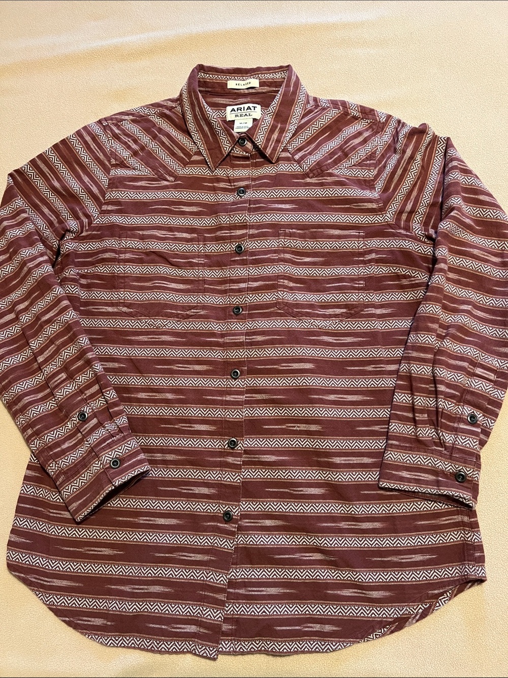 Ariat women’s Burgundy Striped Geo-Print Button-Down Shirt M
